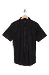 14th & Union Slim Fit Short Sleeve Linen Blend Button-down Shirt In Black