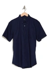 14th & Union Slim Fit Short Sleeve Linen Blend Button-down Shirt In Navy Maritime