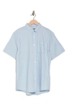 14th & Union Slim Fit Short Sleeve Linen Blend Button-down Shirt In Blue Skyway
