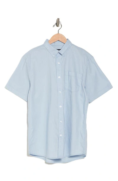 14th & Union Slim Fit Short Sleeve Linen Blend Button-down Shirt In Blue Skyway