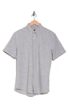 14th & Union Slim Fit Short Sleeve Linen Blend Button-down Shirt In Olive Grove- White Eoe