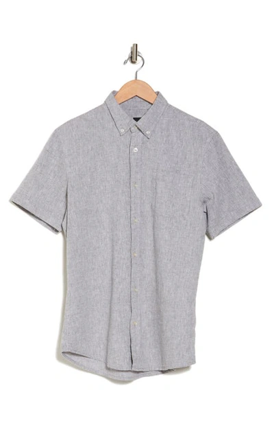 14th & Union Slim Fit Short Sleeve Linen Blend Button-down Shirt In Olive Grove- White Eoe