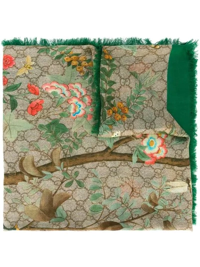 Gucci Gg Floral Print Scarf In Green