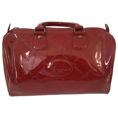 Pre-owned Longchamp Patent Leather Bowling Bag In Red
