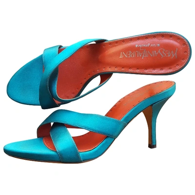 Pre-owned Saint Laurent Cloth Mules In Turquoise
