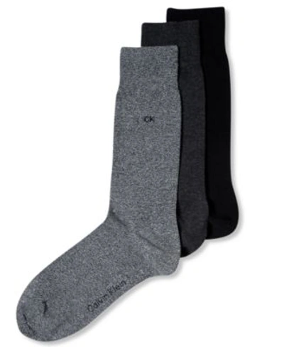 Calvin Klein Men's Socks, Combed Flat Knit Crew 3 Pack In Assorted Black/ Grey