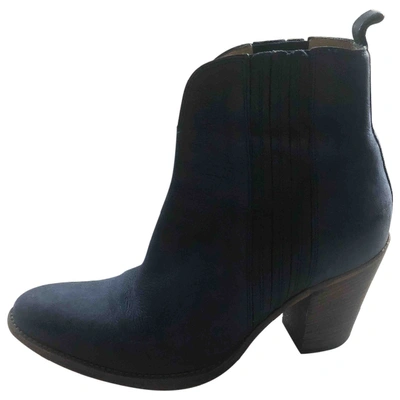 Pre-owned Sartore Leather Ankle Boots In Blue