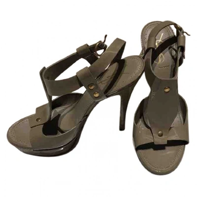 Pre-owned Saint Laurent Patent Leather Sandals In Khaki