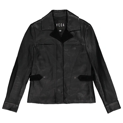 Pre-owned Veda Leather Short Vest In Black