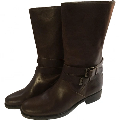 Pre-owned Jcrew Leather Biker Boots In Brown