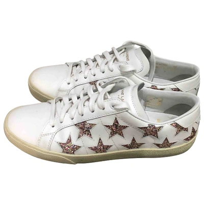 Pre-owned Saint Laurent Court White Glitter Trainers