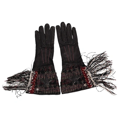 Pre-owned Chanel Leather Long Gloves In Black