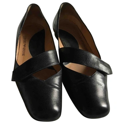 Pre-owned Emporio Armani Leather Ballet Flats In Black