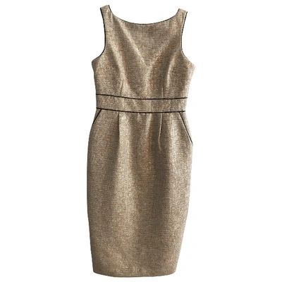 Pre-owned Badgley Mischka Tweed Mid-length Dress In Gold