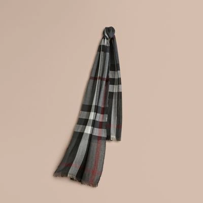Burberry Lightweight Check Wool Cashmere Scarf In Charcoal