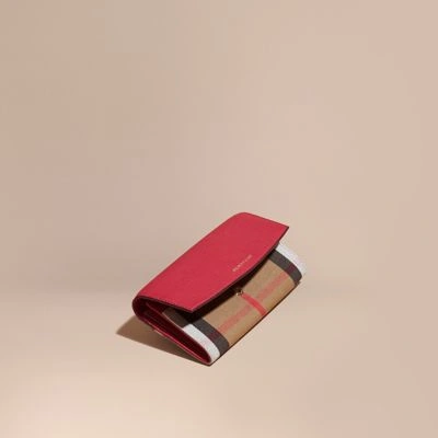 Burberry House Check And Leather Continental Wallet In Russet Red
