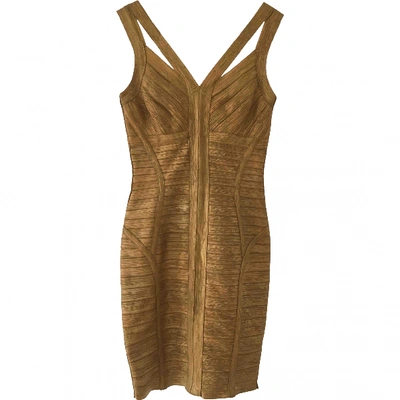 Pre-owned Herve Leger Mid-length Dress In Gold