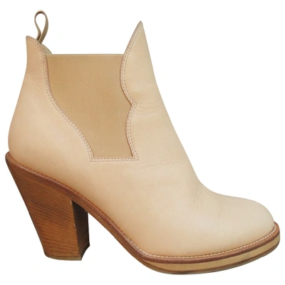 Pre-owned Acne Studios Star Leather Ankle Boots In Beige