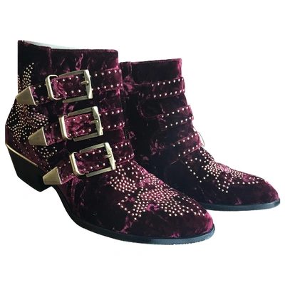 Pre-owned Chloé Susanna Velvet Ankle Boots In Burgundy