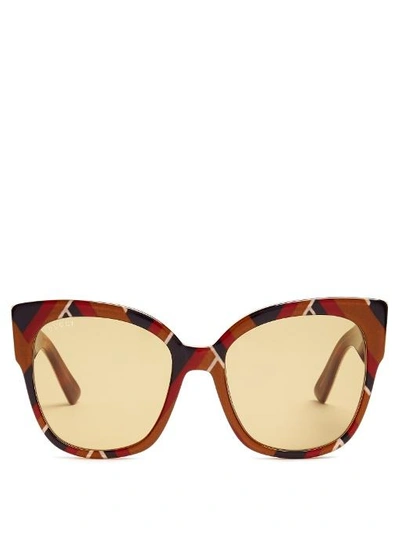 Gucci Square-frame Acetate Sunglasses With Web In Mustard, Blue