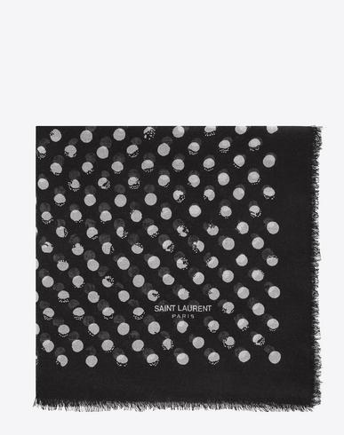 Saint Laurent Pois Large Square Scarf In Black And Ivory Stamped Polka ...