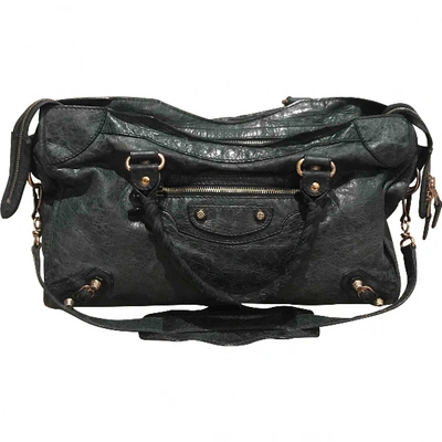 Pre-owned Balenciaga City Leather Handbag In Navy