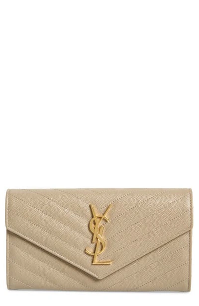 Saint Laurent Monogramme Large Grain De Poudre Leather Flap Wallet In Dusty Grey