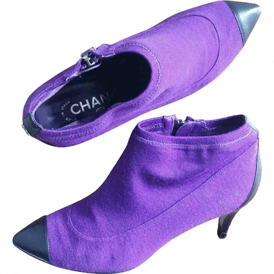 Pre-owned Chanel Cloth Ankle Boots In Purple