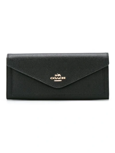 Coach Soft Leather Wallet In Black/light Gold