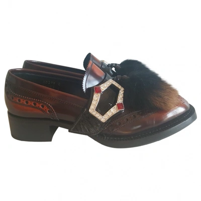 Pre-owned Prada Patent Leather Flats In Burgundy