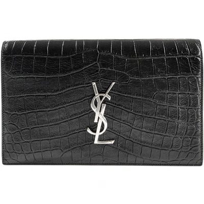 Pre-owned Saint Laurent Kate Monogramme Leather Clutch Bag In Black