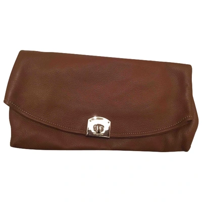 Pre-owned Sergio Rossi Leather Clutch Bag In Camel