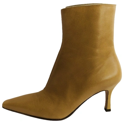 Pre-owned Gina Leather Ankle Boots In Camel