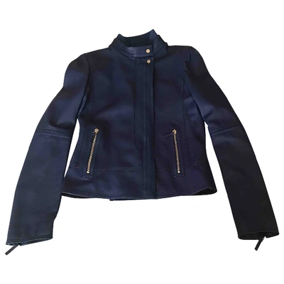 Pre-owned Gucci Leather Biker Jacket In Blue