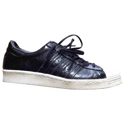 Pre-owned Adidas Originals Superstar Leather Trainers In Black