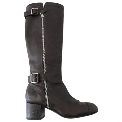 Pre-owned Chanel Leather Riding Boots In Brown