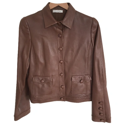 Pre-owned Oscar De La Renta Brown Leather Leather Jacket