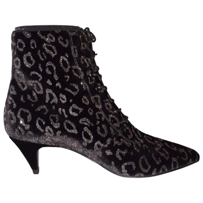 Pre-owned Saint Laurent Velvet Lace Up Boots In Black