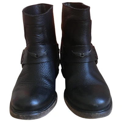 Pre-owned Zadig & Voltaire Leather Biker Boots In Black