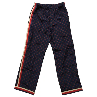 Pre-owned Gucci Silk Trousers In Navy