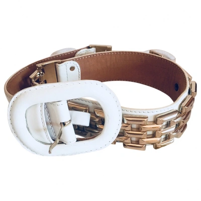 Pre-owned Versace Leather Belt In White