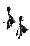 Oscar De La Renta Small Impatiens Flower Drop Clip Earrings In Black / White