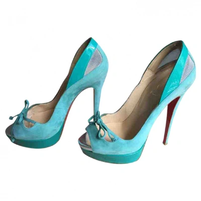 Pre-owned Christian Louboutin Very Privé Turquoise Suede Heels