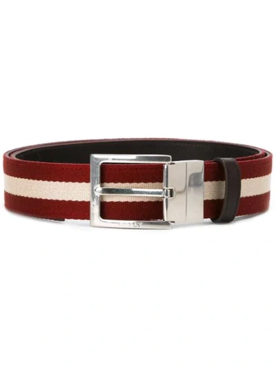 Bally 'tonni' Stripe Canvas & Leather Belt In Brown