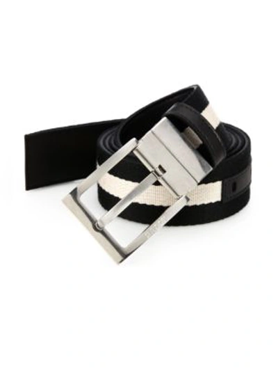 Bally Men's Tonnil Canvas Leather Belt In Black White