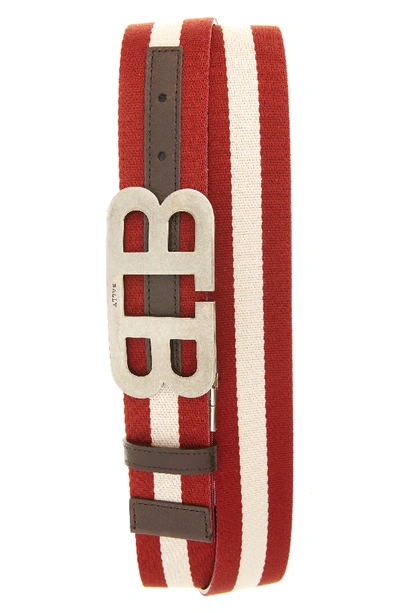 Bally Mirror B Reversible Web-leather Belt, Brown In Red-multi