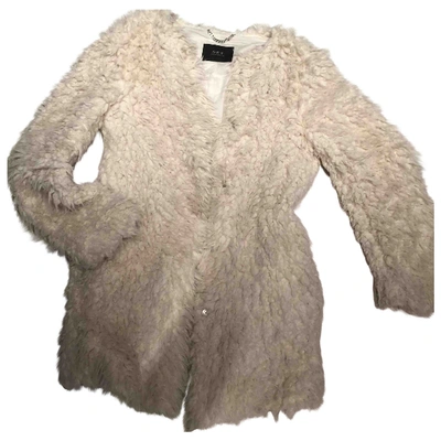 Pre-owned Set Faux Fur Coat In Ecru