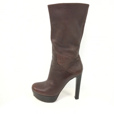 Pre-owned Miu Miu Leather Boots In Brown