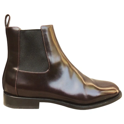 Pre-owned Max Mara Patent Leather Ankle Boots In Brown