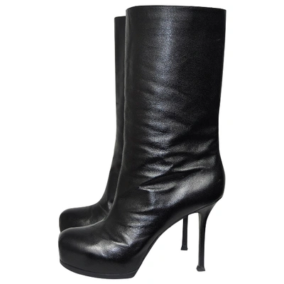 Pre-owned Saint Laurent Leather Boots In Black